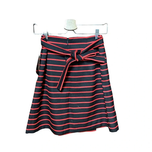 Proenza Schouler Striped Jacquard Suiting‎ Wrap Skirt Black Red Size 4 - Picture 6 of 13